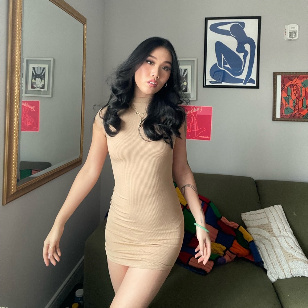 Pretty little thing ribbed bodycon dress, size 2, new with tags